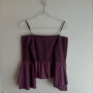 Amanda Uprichard Plum Smocked Off the Shoulder Peplum Top